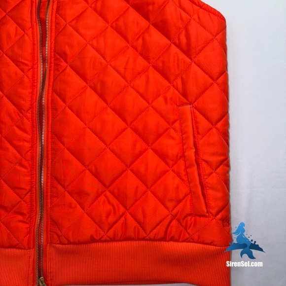 1063 NWT Crown & Ivy Puffer Vest - Plus Size 1X - Orange Vue/Blue Gingham - Picture 5 of 15